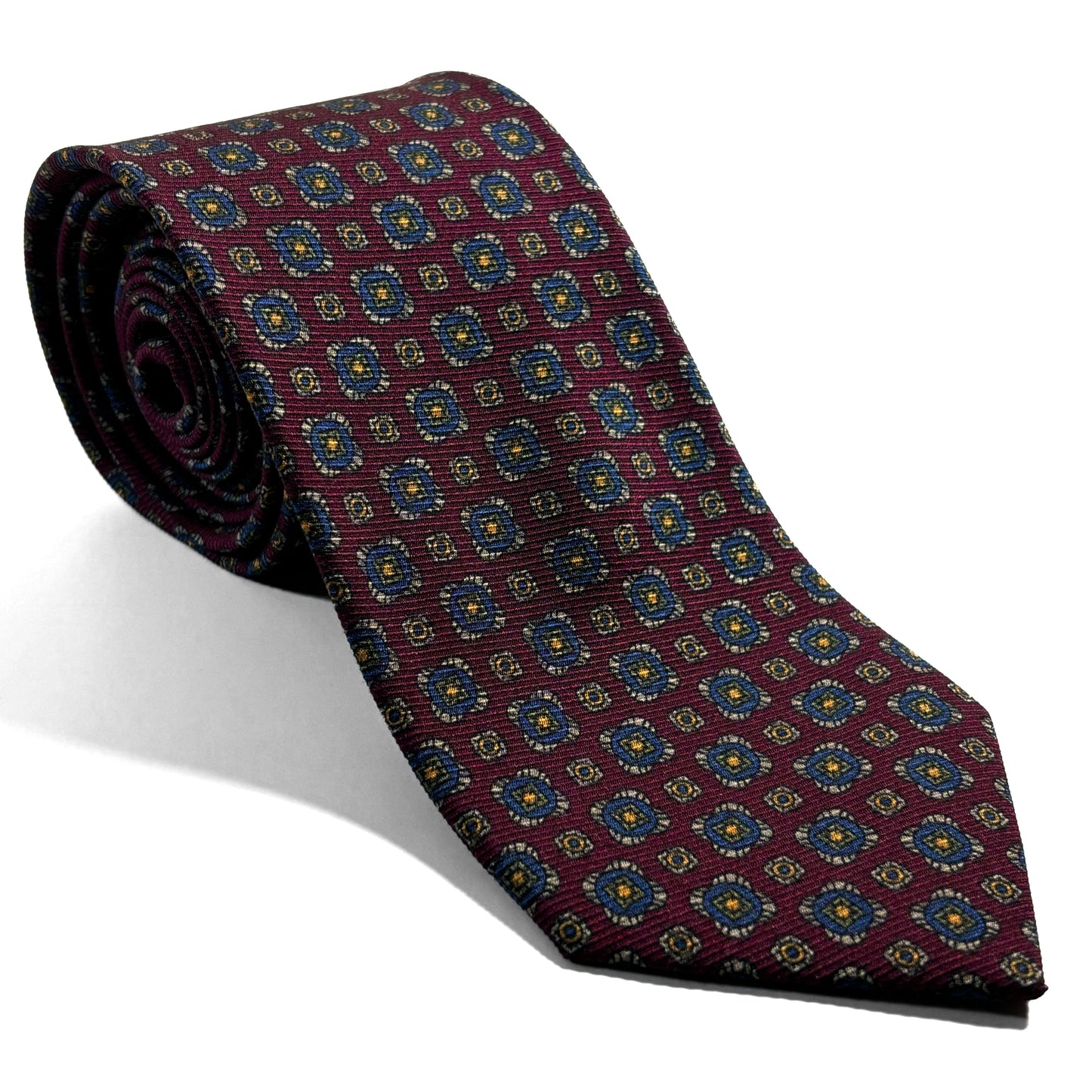 Burgundy Geometric Italian Madder Silk Tie-0