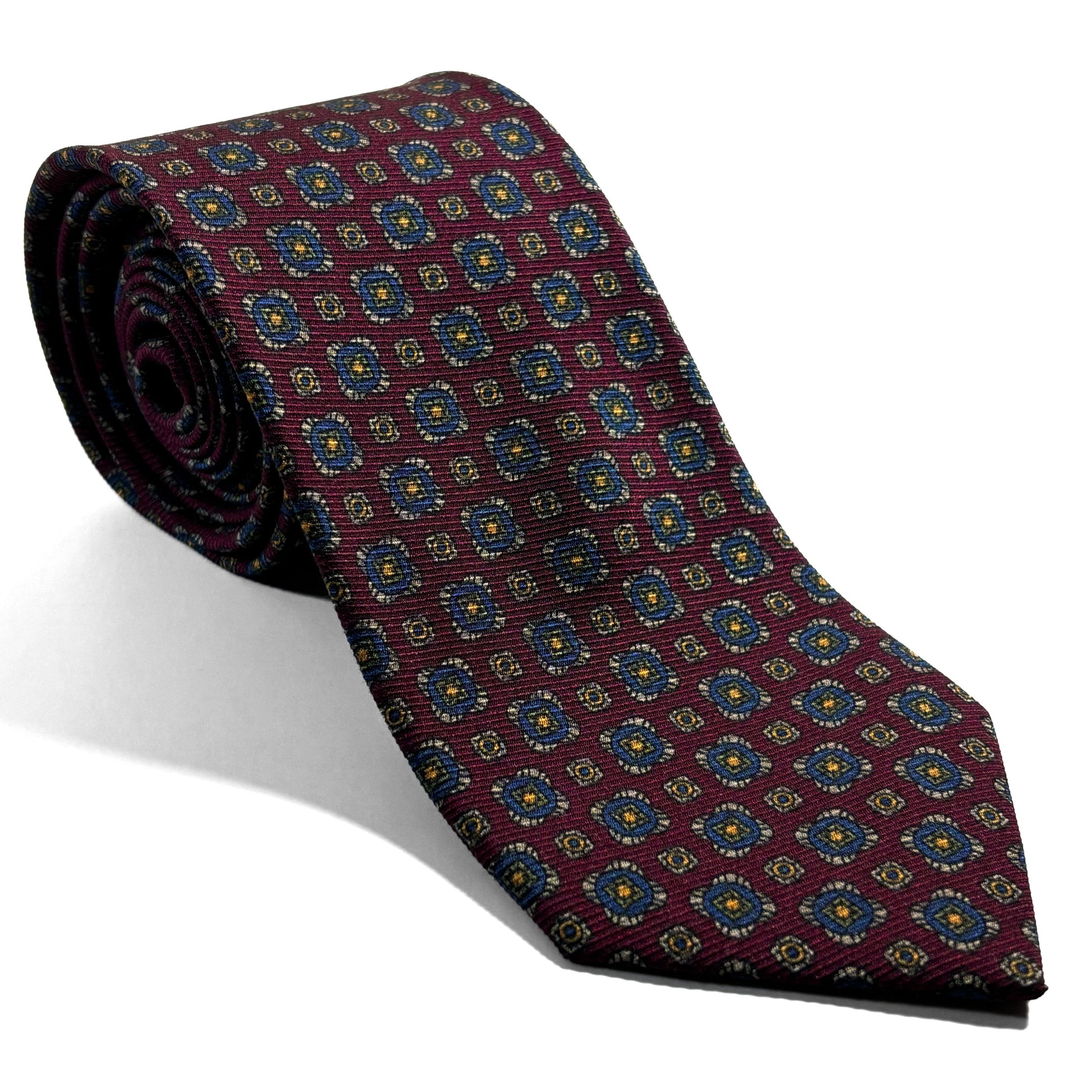 Burgundy Geometric Italian Madder Silk Tie-0