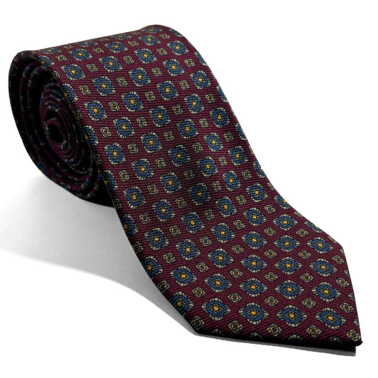 Burgundy Geometric Italian Madder Silk Tie-0