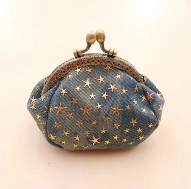 Vintage Denim Handmade Women's Coin Purse with Hasp Closure