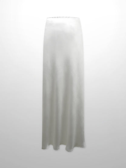 Faux Satin A-Line Skirt-White-0