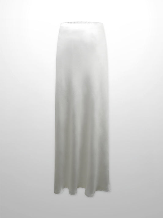 Faux Satin A-Line Skirt-White-0