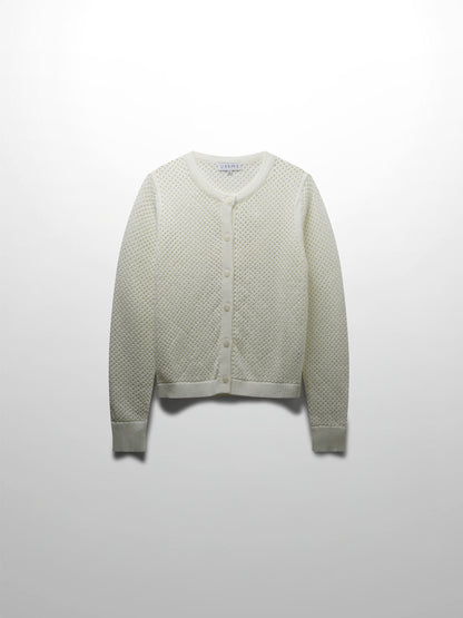 Crochet Knit Button Down Cardigan-White-1