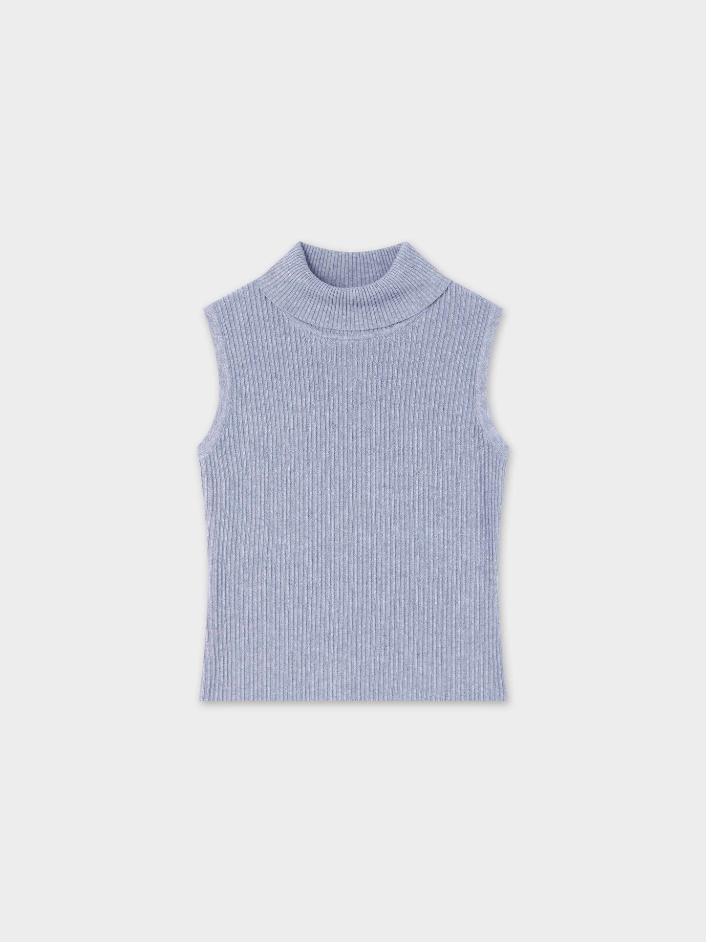 Sleeveless Ribbed Turtleneck-Heathered Grey-0