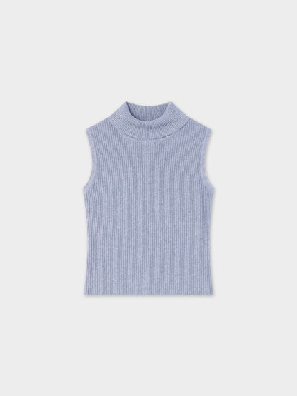 Sleeveless Ribbed Turtleneck-Heathered Grey-0