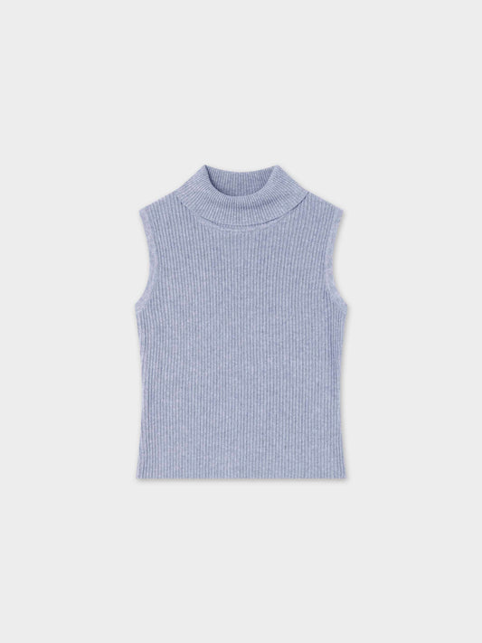 Sleeveless Ribbed Turtleneck-Heathered Grey-0