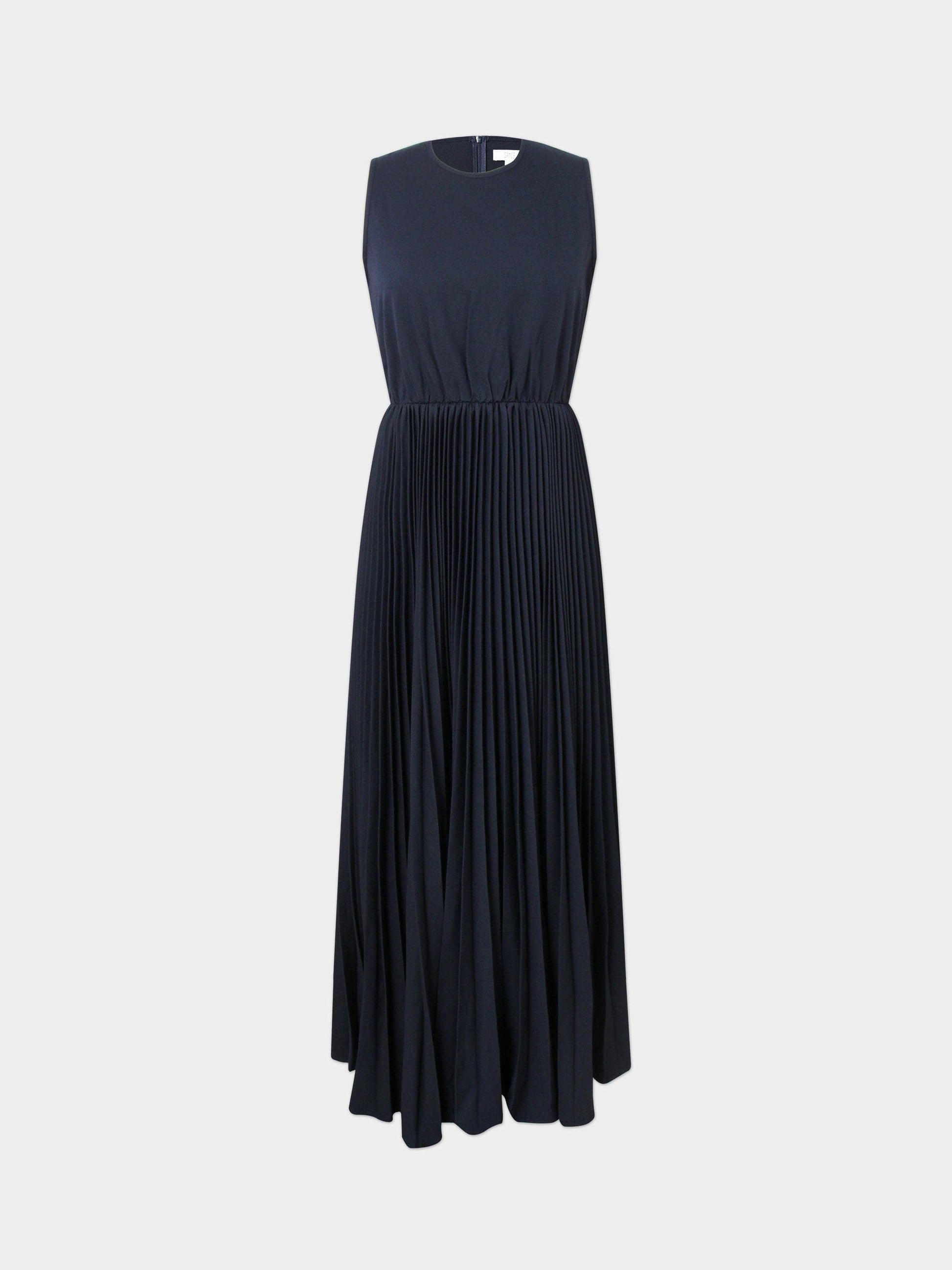 Pleated Slip Dress-Navy-1