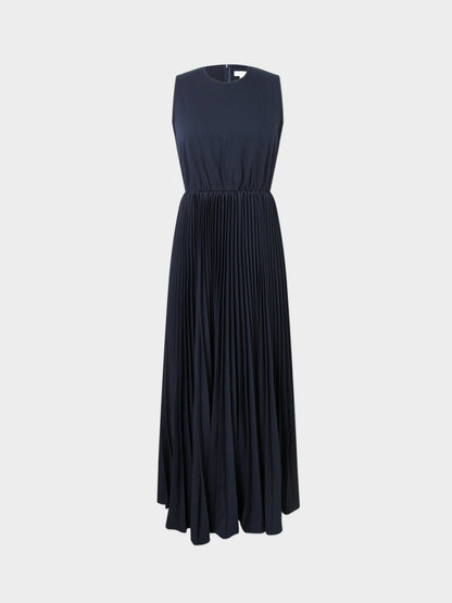 Pleated Slip Dress-Navy-1
