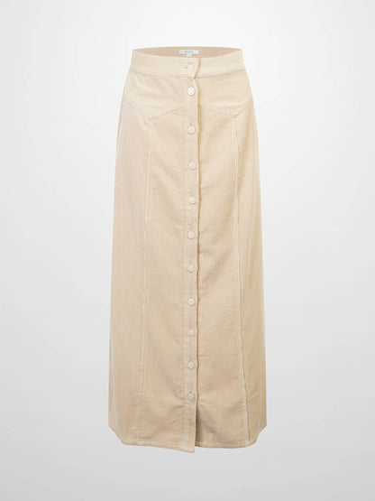 Button Down A-Line Corduroy Skirt-Warm Vanilla-1