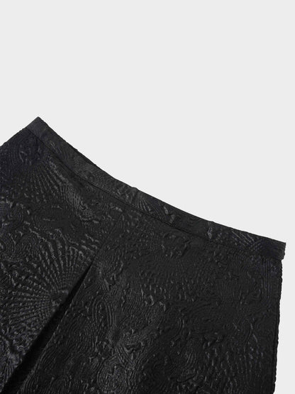Embossed Inverted Pleat Skirt-Black-3