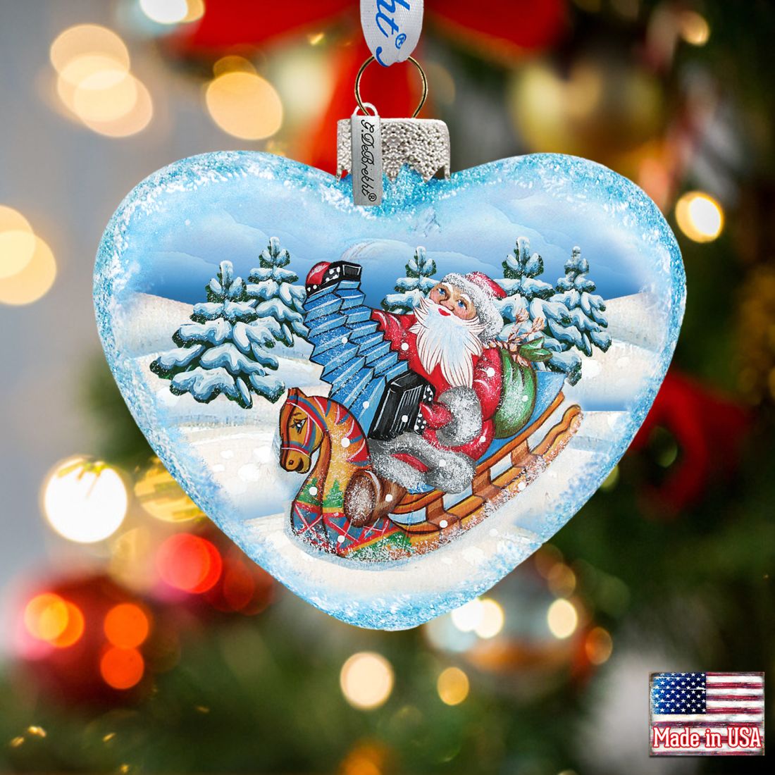 Accordion Santa Glass Ornament by G. Debrekht - Christmas Santa and Snowman Decor - 753-007-0