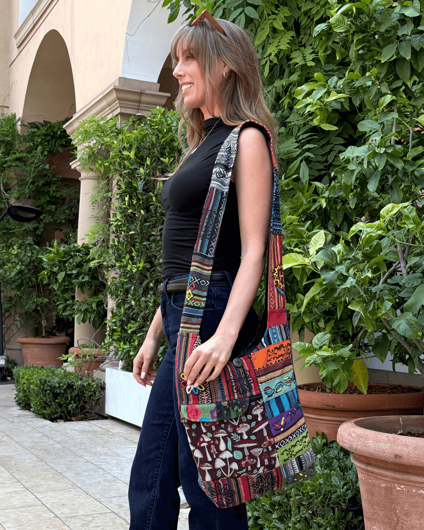 Kathmandu Collection Tribal Stripe Patchwork Hobo Bag-3