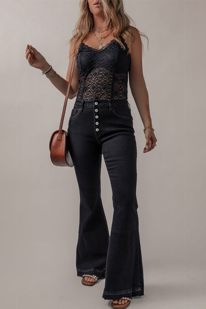 Lydia High Waist Button Front Flare Jeans-3