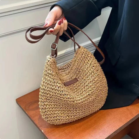 Women's Straw Bucket Crossbody Bag