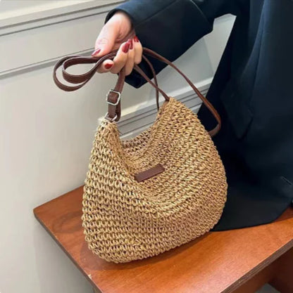 Women's Straw Bucket Crossbody Bag