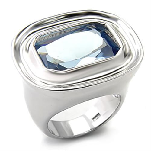 7X165 - Rhodium 925 Sterling Silver Ring with Synthetic Spinel in Sea Blue-0