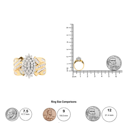 10K Yellow Gold 1 Cttw Diamond Pear Shaped Cluster  Cluster Cocktail Ring (H-I Color, I2-I3 Clarity)-4