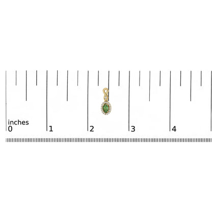 10K Yellow Gold Oval Cut Green Emerald 5x3 mm and 1/7 Cttw Round Diamond Dangle Earrings-4