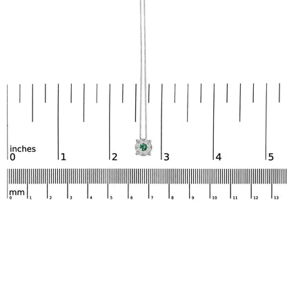 14K White Gold 3.8 MM Green Emerald and 1/3 Cttw Diamond Composite Halo 18" Pendant Necklace (F-G Color, VS2-SI1 Clarity)-4
