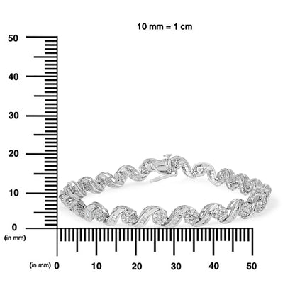 10K White Gold 2.00 Cttw Round-Cut and Baguette-Cut Diamond Floral Design Swirl Link 7" Bracelet (I-J Color, I1-I2 Clarity)-3