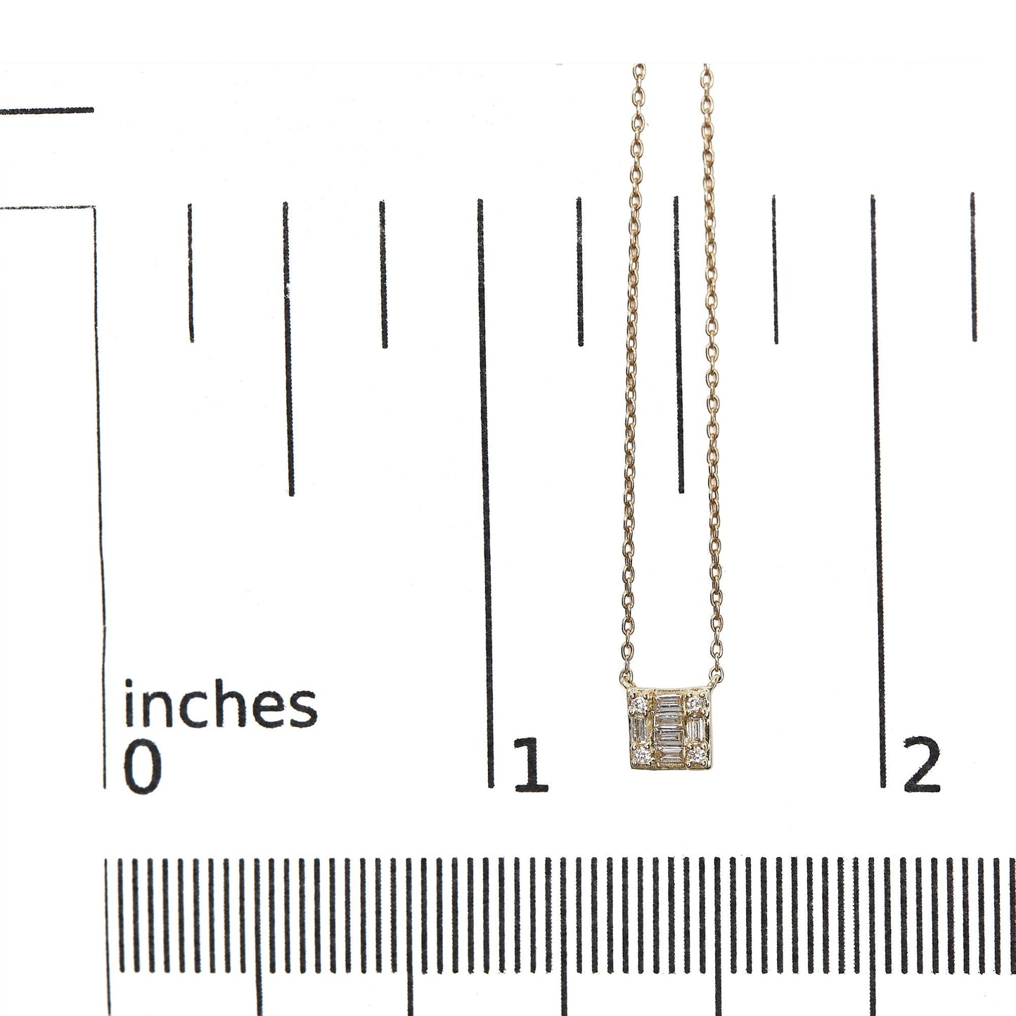 10K Yellow Gold 1/10 Cttw Round and Baguette Diamond Mosaic Composite Square 18" Inch Pendant Necklace (H-I Color, I1-I2 Clarity)-4