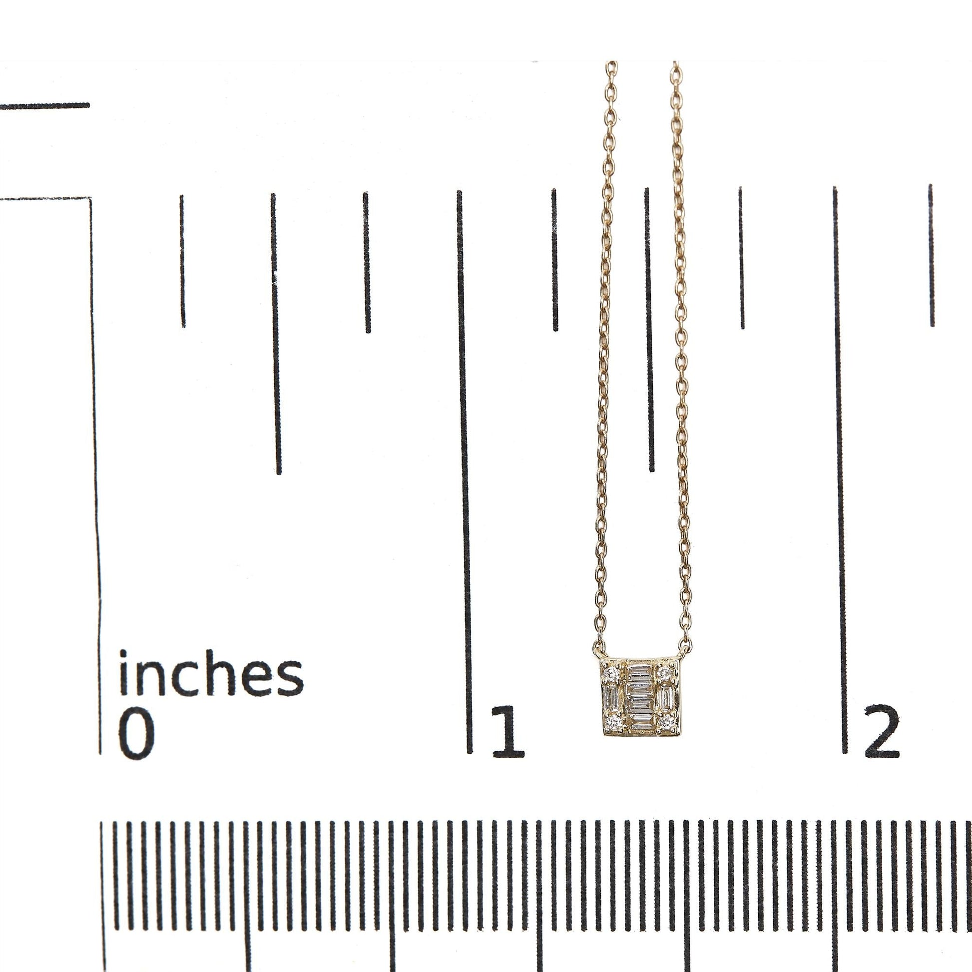 10K Yellow Gold 1/10 Cttw Round and Baguette Diamond Mosaic Composite Square 18" Inch Pendant Necklace (H-I Color, I1-I2 Clarity)-4