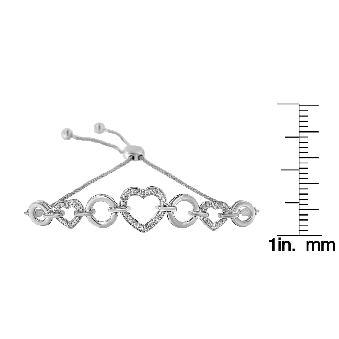 .925 Sterling Silver Diamond Accent Interlinking Triple Heart 4”-10” Adjustable Bolo Tennis Bracelet Bolo Bracelet (H-I Color, I2-I3 Clarity)-4