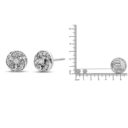 .925 Sterling Silver 1/4 Cttw Round Diamond Spiral Halo Cluster Stud Earrings (I-J Color, I2-I3 Clarity)-4