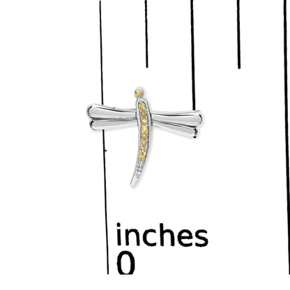 .925 Sterling Silver Yellow Diamond Accent Dragonfly Stud Earrings (Yellow Color, I2-I3 Clarity)-4