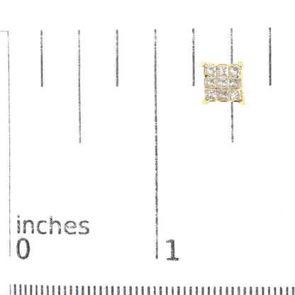 14K Yellow Gold 1 1/2 Cttw Invisible Set Princess-Cut Diamond 9 Stone Square Stud Earrings (J-K Color, SI2-I1 Clarity)-4