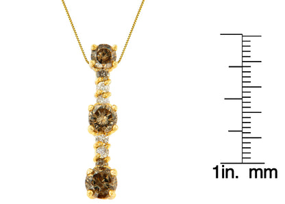 14K Yellow Gold 1 cttw White and Champagne Round Cut Diamond Drop Pendant Necklace (I-J, I1-I2)-3