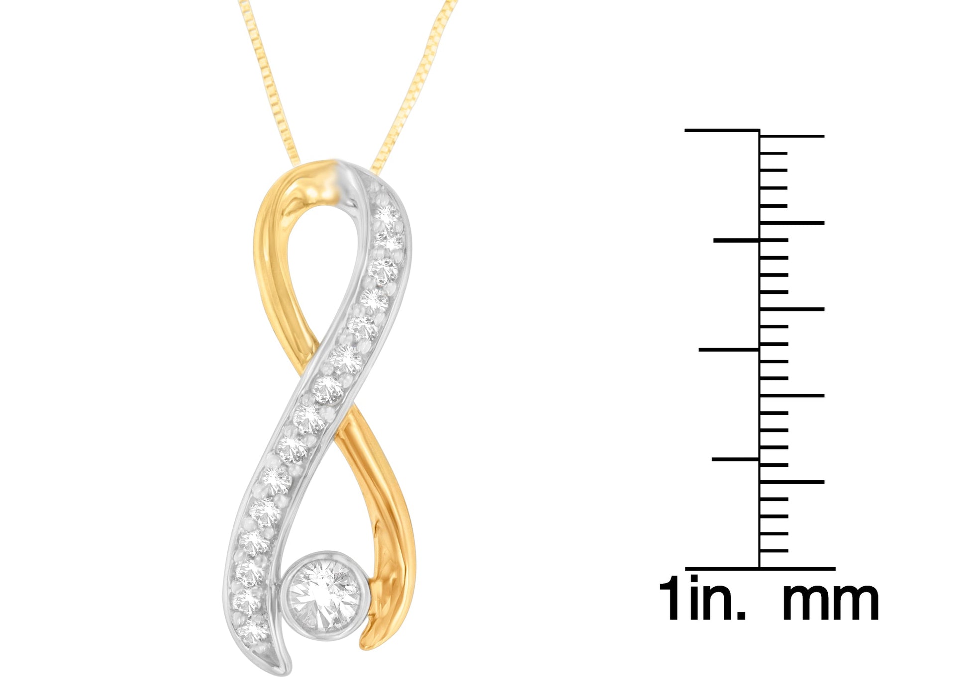 10K Two-Tone Gold 1/5 cttw Diamond Radiant Ribbon Pendant Necklace (H-I, I1-I2)-3
