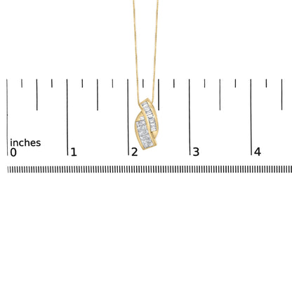 14k Yellow Gold 1 1/3 Cttw Princess and Baguette-cut Diamond Double Curved Pendant Necklace (H-I Color ,VS1-VS2 Clarity) - NO CHAIN INCLUDED-4