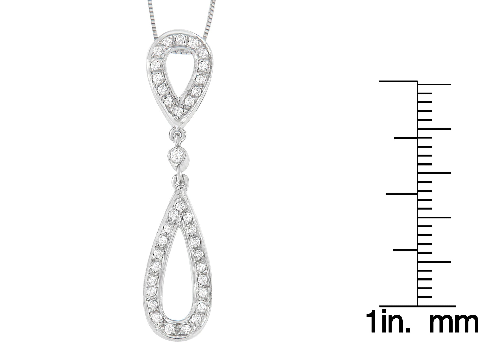 14 White Gold 1/4 cttw Round Cut Diamond Double Tear Drop Pendant Necklace (H-I, I2-I3)-3