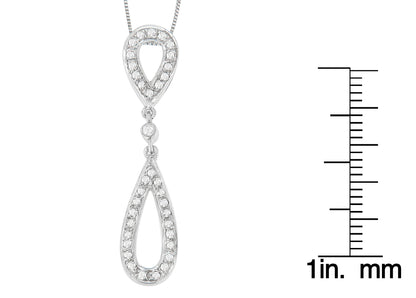 14 White Gold 1/4 cttw Round Cut Diamond Double Tear Drop Pendant Necklace (H-I, I2-I3)-3