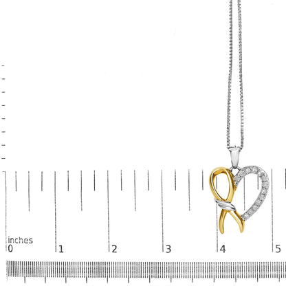 10K Yellow Gold Plated .925 Sterling Silver 1/5 Cttw Diamond Ribbon Heart Pendant Necklace (H-I Color, I2-I3 Clarity) - 18"-4