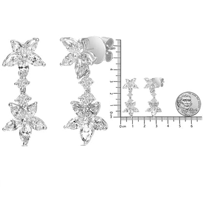 18k White Gold 6.0 Cttw Marquise Diamond Floral Dangle Drop Earrings (E-F Color, VS1-VS2 Clarity)-4