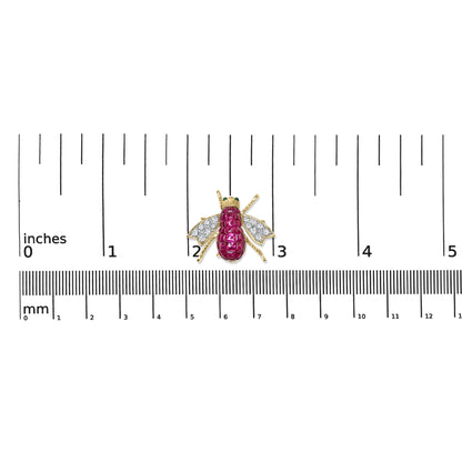 18K Yellow Gold 3/8 Cttw Diamond and 6 3/4 Cttw Red Ruby Bumblebee Brooch Pin (F-G Color, VS2-SI1 Clarity)-4