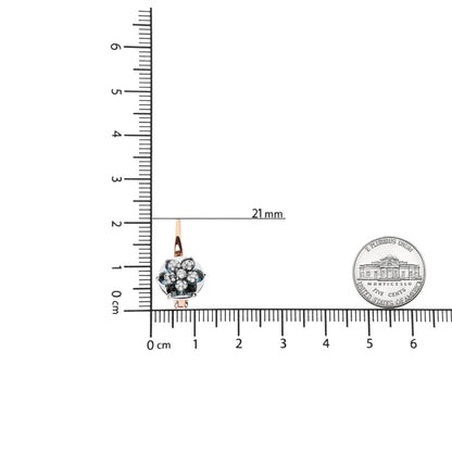 18K Rose and White Gold 1/3 Cttw Round Diamonds and Round London Blue Topaz Gemstone Cluster Floral Drop Hoop Earrings (G-H Color, SI1-SI2 Clarity)-4