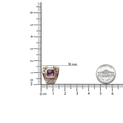 18K Rose Gold 1 1/2 Cttw Round Diamond and 7mm Cushion Cut Purple Amethyst Gemstone Geometrical Statement Stud Earrings (Brown and G-H Color, SI1-SI2 Clarity)-4