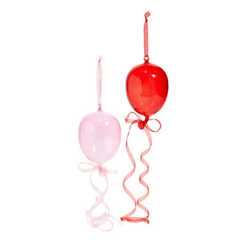 8" Blown Glass Balloon Ornaments Set of 2-0