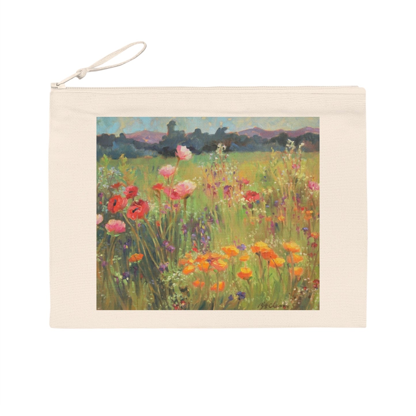Eco-Friendly Pouch with 'Field of Poppies' I Original Artwork by American Artist Barbara Cleary-0