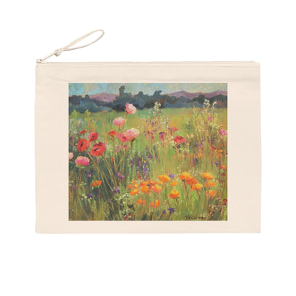 Eco-Friendly Pouch with 'Field of Poppies' I Original Artwork by American Artist Barbara Cleary-0