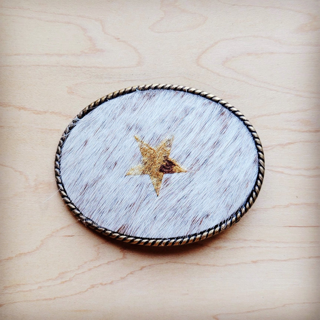 **Rope Edge Hair-on-Hide Branded Leather Belt Buckle-Star 907g-1
