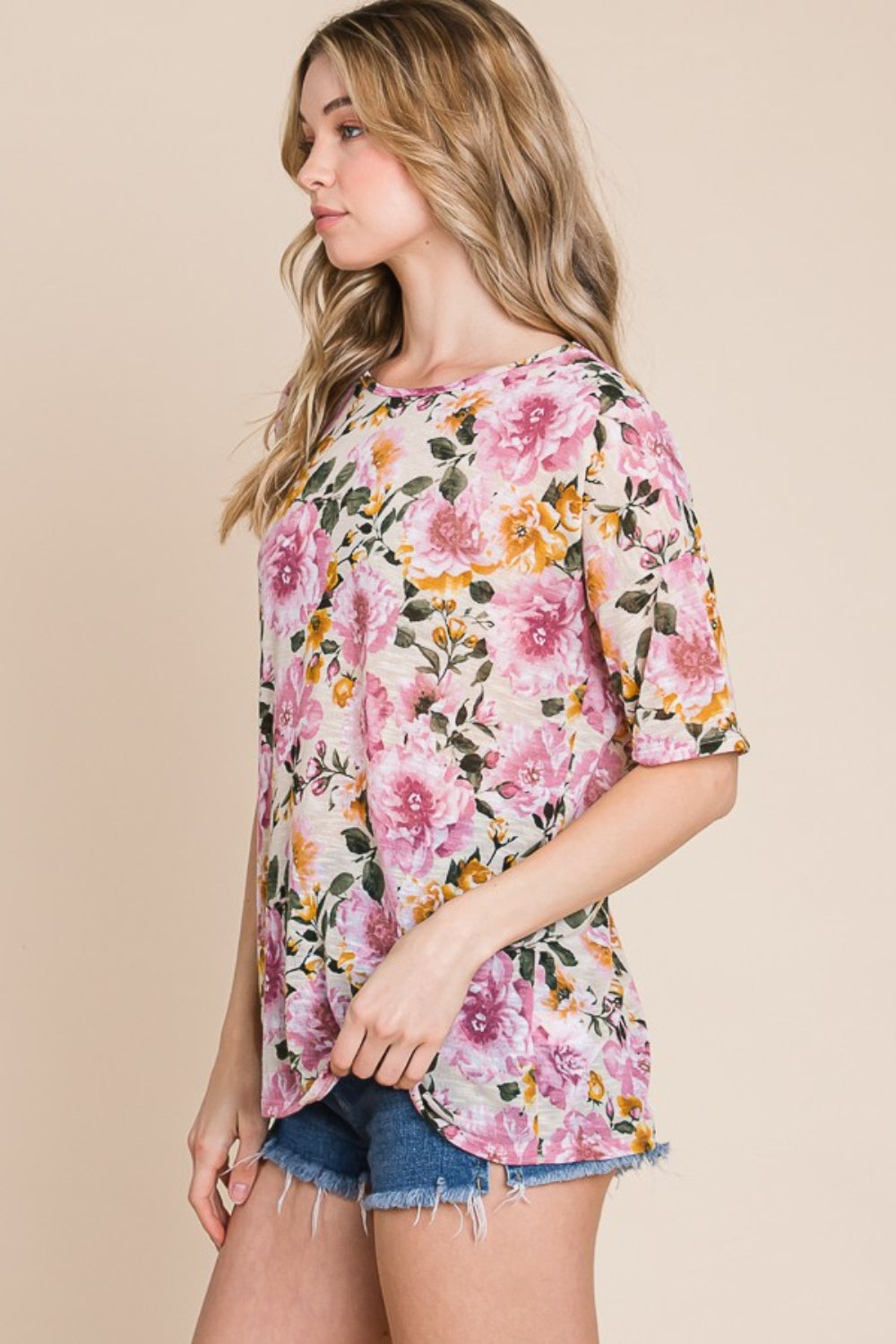 BOMBOM Floral Round Neck T-Shirt-2