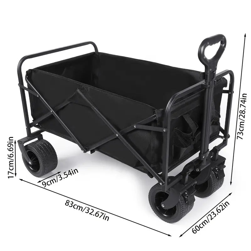 Heavy Duty Foldable Camping Wagon with Wide Wheels - Black-4