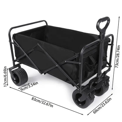 Heavy Duty Foldable Camping Wagon with Wide Wheels - Black-4