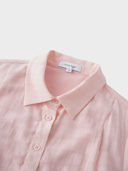 Collared A-Line Shirtdress-Pink Plaid-2
