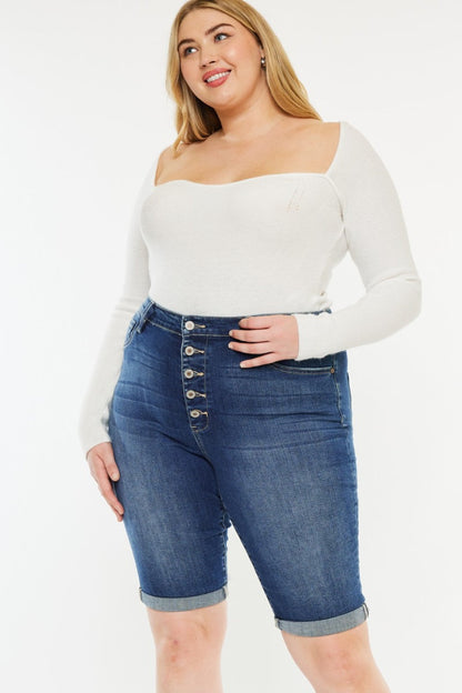 Kancan Full Size Cat's Whiskers Button Fly Denim Shorts-5