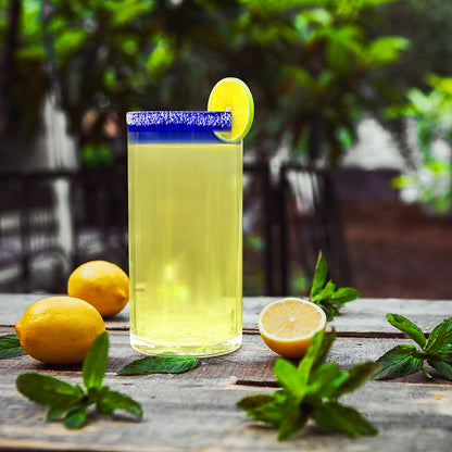 Hand Blown Blue Mexican Drinking Glasses and Pitcher – Set of 6 with Mexican Blue Rim Design (14 oz each) and Pitcher (84 Ounces) Mexico Cobalt Blue Carafe Designs Margarita and Lemonade-3